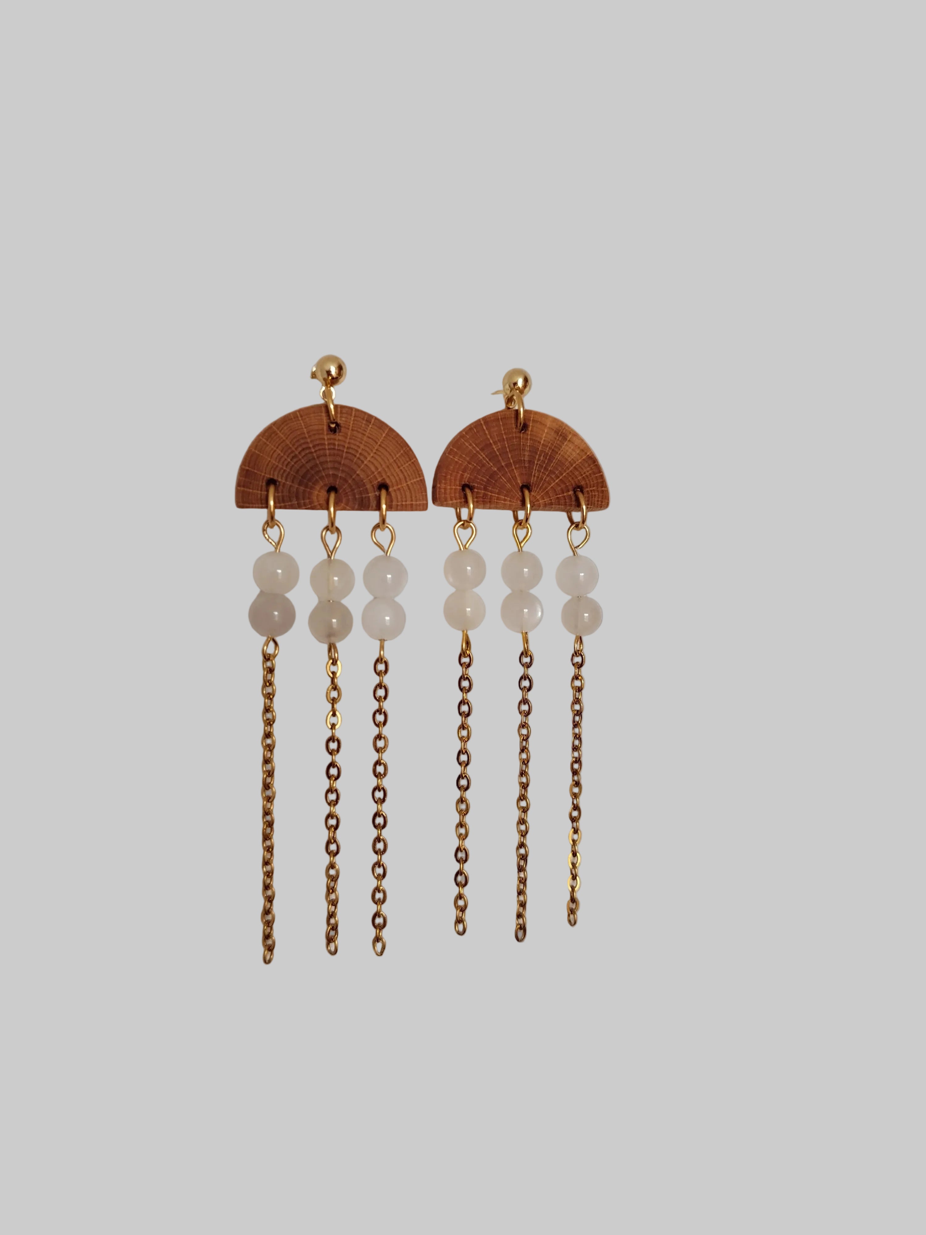 💫 50 € Elegante Ohrstecker aus Buchenholzscheiben mit  Mondsteinperlen 🌙 Weiblichkeit 🌙 Mutter und Kind 🌙 Intuition 🌙 Neubeginn 🌙 Balance 🌙 Weisheit - Einzelstück