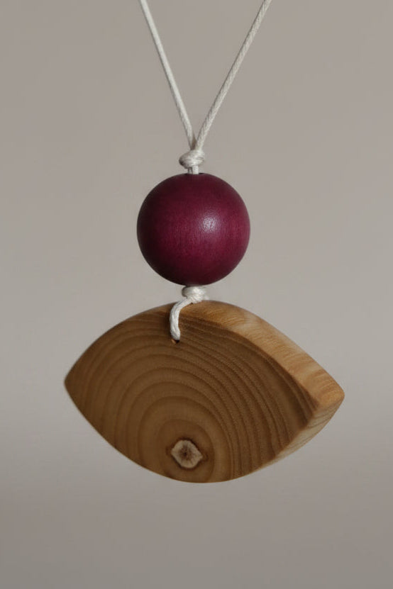 💫 24 € Holunderholzkette mit burgunderroter Holzperle und Baumwollband verstellbar in weiß