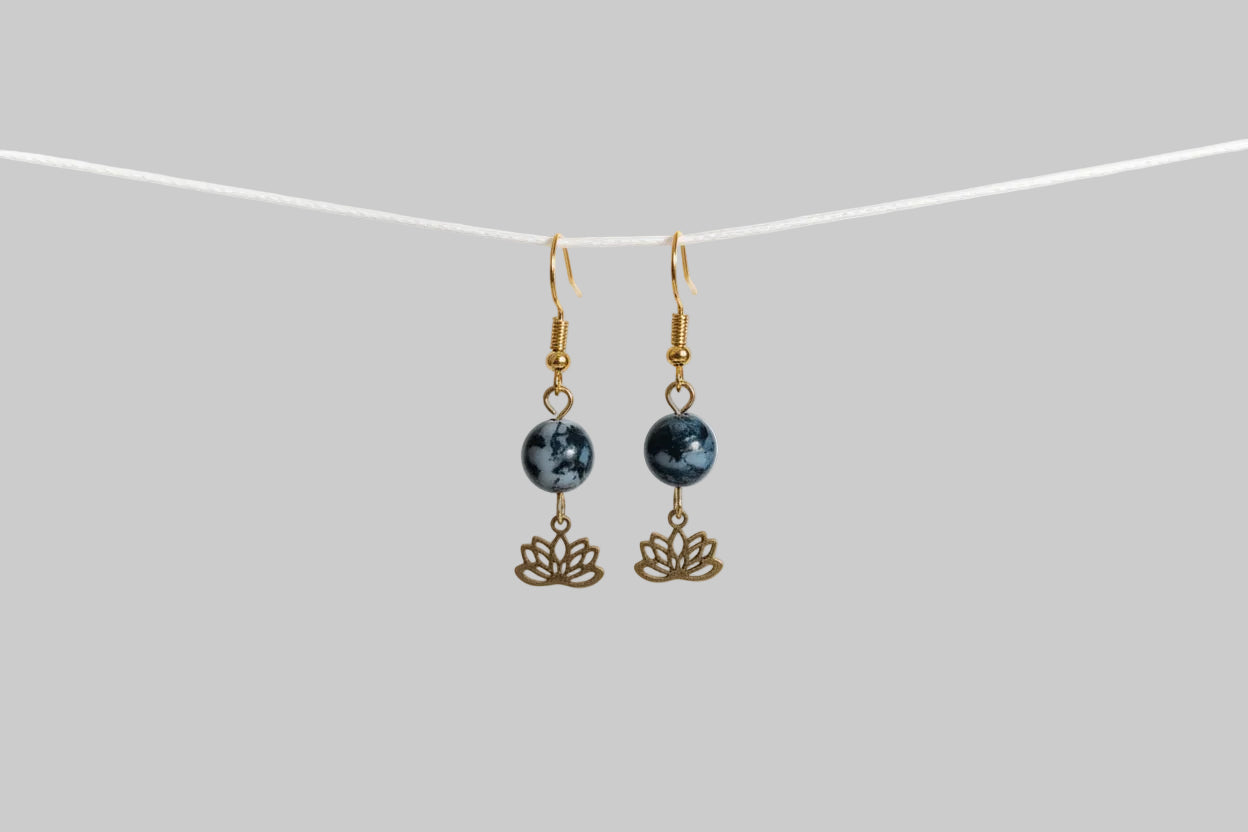 💫 24 € Ohrhänger mit Baumachat - Edelsteinperlen und goldenen Lotusblüten 🌙 Stabilität 🌙 Sicherheit 🌙 innere Stärke 🌙 Zuversicht 🌙 Geborgenheit