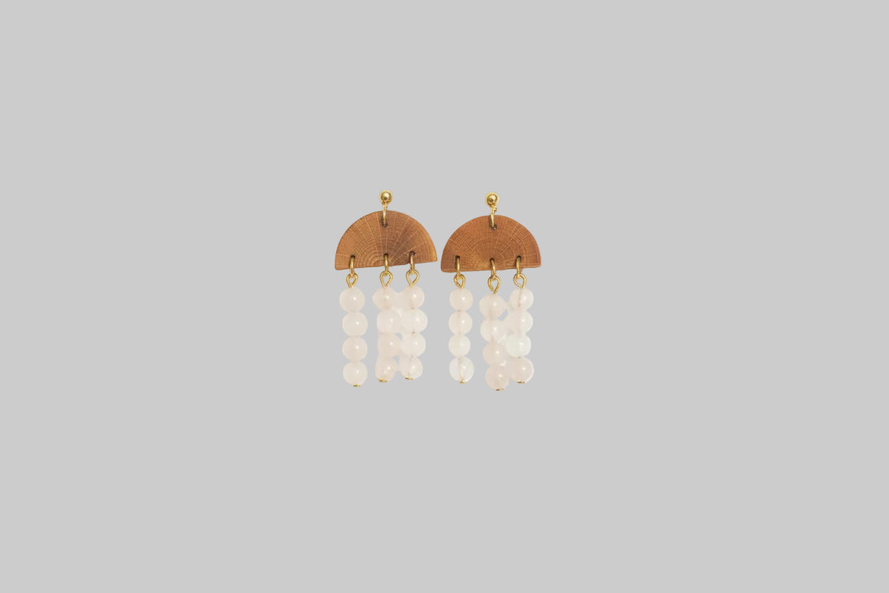 💫 60 € Holzohrstecker mit glänzenden Rosenquarzperlen 🌙 Liebe 🌙 Selbstliebe - Einzelstück